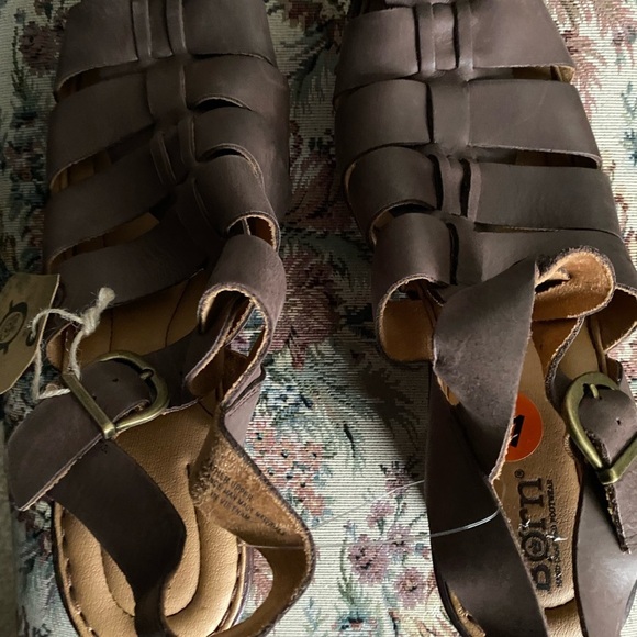 BORN LEATHER DISTRESSED SUEDE HARTLEY TAUPE WOOD GRAIN PLATFORM SANDAL SIZE 11 - Picture 14 of 15